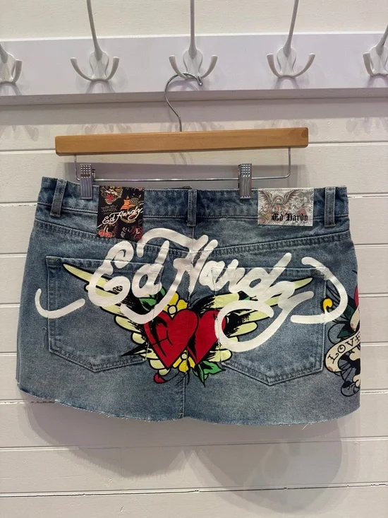 Ed Hardy LKS Skull Denim Mini Skirt - Picture 4 of 5